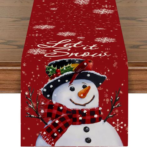 Wiederverwendbarer Tischläufer aus Polyester mit Schneemannmotiv für Weihnachten, geeignet für Zuhause, Küche und Partys, waschbar (1/4)