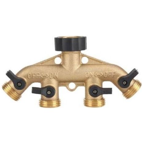Connecteur de robinet de dérivation de tuyau à 4 voies en laiton de 3/4 po pour l'irrigation du jardin (1/5)