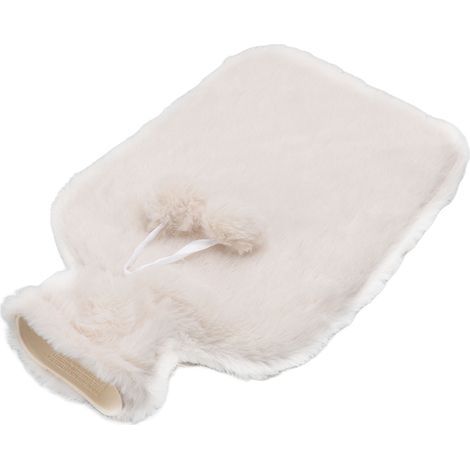 Bouillotte à eau 2000 ml – Housse beige en peluche – Bouillotte douce à injection d’eau (1/5)