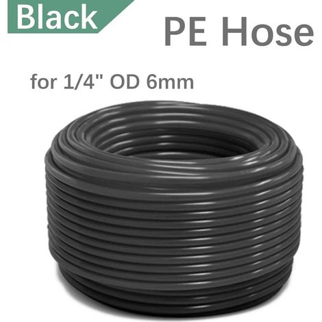 Tuyau PE noir (1/4'', 40 m) pour l'irrigation de jardin. Raccord rapide à pression et verrouillage par glissement. Système de brumisation.