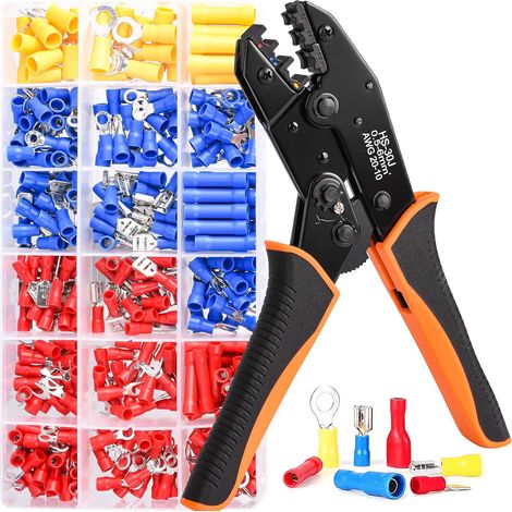 Crimping Pliers, 0.5-6 mm², Insulated Cable Lugs with 18 Types of 350 Electrical Lugs, for Automotive, Motorcycle (1/5)
