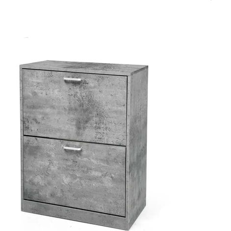 Schuhschrank Atena 60x24x81 cm in Betonoptik mit zwei Klappen und Innenfächern