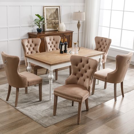 Lot de 6 chaises en velours - pieds en bois massif - gris (1/5)