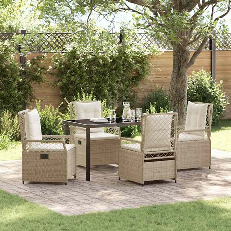 Garten Essgruppe 5 pcs Beige und Cremeweiß Poly-Rattan (1/5)