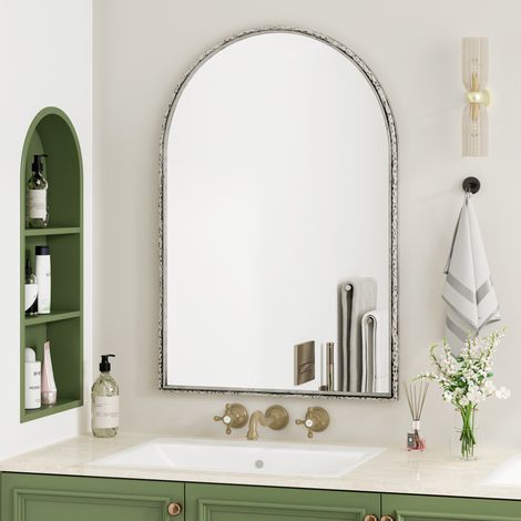 Specchio da parete ad arco 91 x 61 cm in vetro e ferro argentato OKMYHOME (1/5)