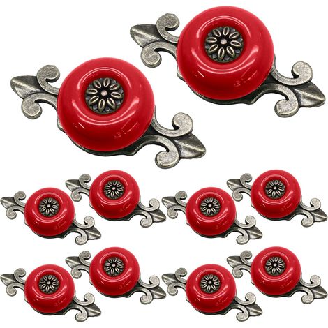10 pomos de cerámica, pomos rojos para cómoda, pomos vintage para armarios con placa trasera de aleación de zinc, pomos decorativos para cajones, tiradores para armarios y alacenas. (1/5)
