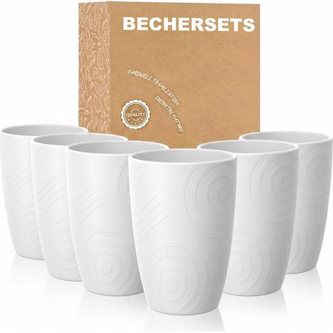 Lot de 6 gobelets réutilisables en plastique incassable, passent au lave-vaisselle et au micro-ondes, 350 ml, légers pour cuisine, camping, école - Blanc (1/5)