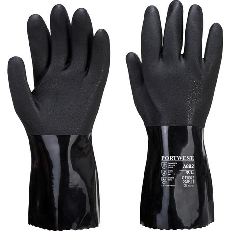 Guante químico de PVC ESD - Protección y Agarre Superior / Negro / L