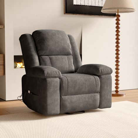 JOOKGBD-Elektrischer Massagesessel,Relaxsessel mit Kippfunktion und Vibrationsmassage,Fernsehsessel mit Heizung und 160° neigbarer Rückenlehne,2 Seitentaschen,Grau