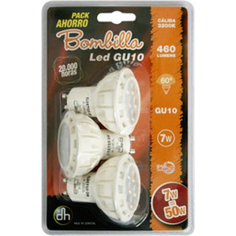 Set 3 lampadine LED GU10. 7W. Luce calda Electro Dh 81.228/CAL 8430552147403