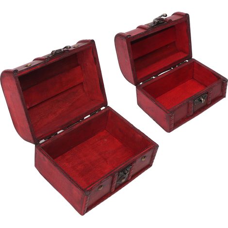 Ensemble de deux coffres à bijoux vintage en bois rouge, de taille moyenne et polyvalents, adaptés aux chambres et aux bureaux. (1/5)