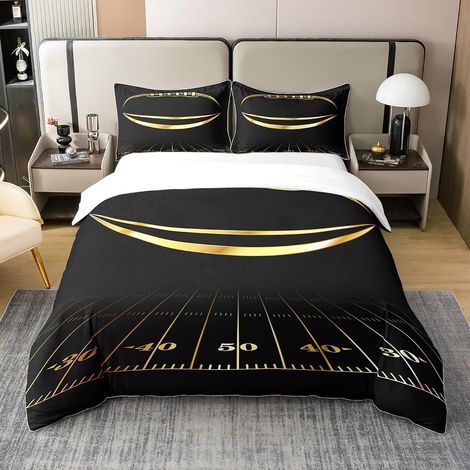 Football Parure de lit Enfants Rugby Sports Housse de Couette 240x260cm 100% Coton American Football Sets de Housse de Couette Garçons Golden Noir Décor de Chambre Poids léger Literie - 260 x 240 cm + (1/5)