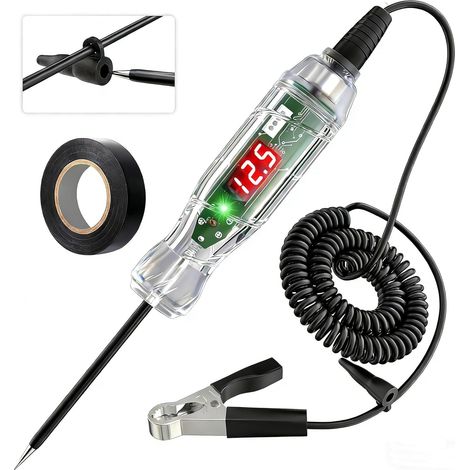 Lampe de test automobile 3-70 V CC numérique double LED, testeur de lumière avec voltmètre et indicateur de polarité, stylo de test électrique, testeur de fusible de voiture avec ruban (1/5)