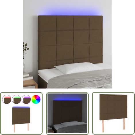 The Living Store Tête de lit à LED Marron foncé 100x5x118/128 cm Tissu - Tête De Lit Led - Têtière De Lit - Éclairage Led - Chambre À Coucher - Décoration Murale (1/5)