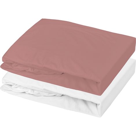 Lot alèse imperméable et drap-housse bébé en coton Vieux rose 60x120x15 cm