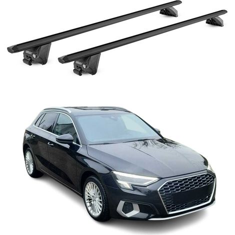 OMAC Dachträger Aluminium TÜV geprüft für Audi A3 8Y Sportback 2020-2026 – Für integrierte Dachreling – T Nut – Max 100 kg – 2 Schlösser Schwarz (1/5)