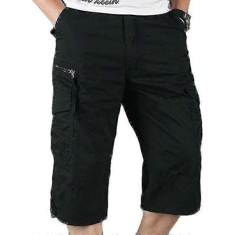 Short cargo 3/4 pour homme, taille élastique, noir (1/3)
