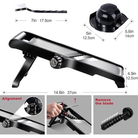 Mandoline Cuisine Professionnelle, Mandoline Inox avec Lame Tranchante en V, Mandoline Japonaise pour Tranche/Julienne, Mandoline Coupe-légumes Multifonctionnel de Différents Epaisseurs