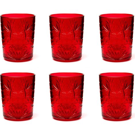Color Tumbler Lot de 6 verres en verre décorés, multicolore, décor en relief, 350 ml, 8 x 10 cm (rouge) (1/3)