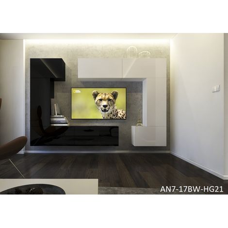 Ensemble meuble TV NEXT 7 AN7-17BW-HG21-1B noir-blanc brillant 272 cm