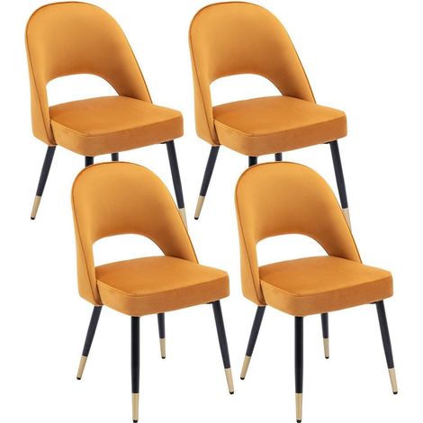4er Set Esszimmerstühle Samt Gelb mit Metallbeinen und hohler Rückenlehne (1/5)