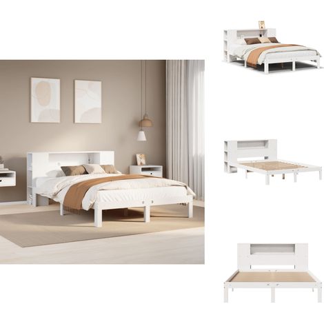 Lit bibliothèque sans matelas blanc 150x200 cm bois pin massif - Lit Bibliothèque - Lits Bibliothèque - Lit - Lit Double (1/5)