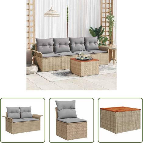 Gartenmöbel -  Gartensofa-set 5 pcs Beige und Hellgrau Poly-Rattan (1/5)