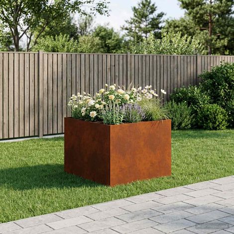 Cache-pot de jardin Rouillé 80 x 80 x 60 cm Acier patiné (1/5)