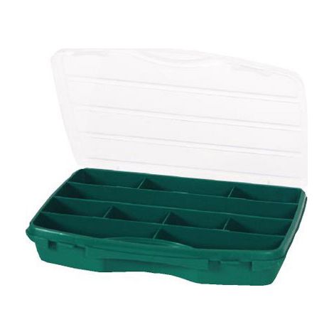 Estuche modelo '21-10' con separadores 26x19x4cm fabricado en polipropileno color verde y transparente (1/2)