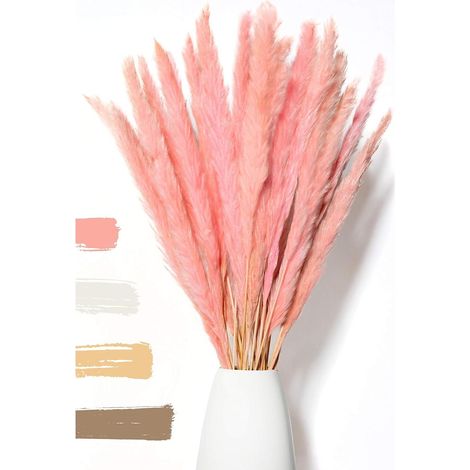 Herbes de la pampa mélangées à des fleurs séchées dans un vase pour salon, mariage, composition florale, couronne, décoration de table (rose) (1/5)