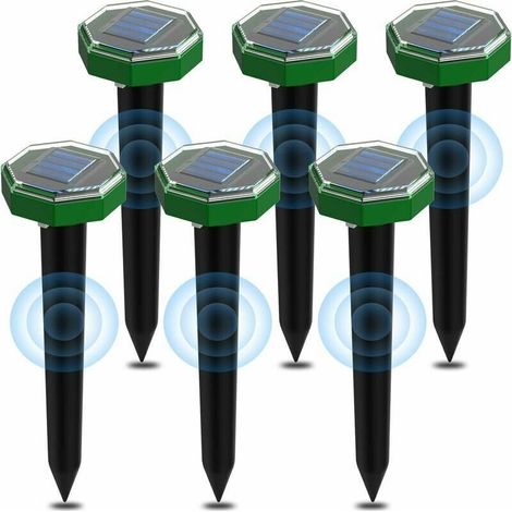 Juego de 6 repelentes ultrasónicos solares para topos, con clasificación de impermeabilidad IP65, para usar en céspedes de jardín para repeler topos y cachalotes. (1/5)