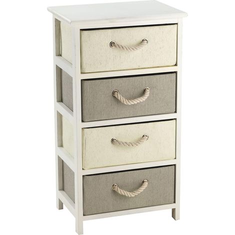 Cassetiera con 4 Cassetti in Legno e Rafia Sintentica Bianco Fadi (1/3)