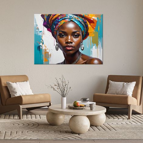 Wandbild Farbenfrohes Porträt einer Frau mit einem glamourösen Turban 90x60 (1/4)
