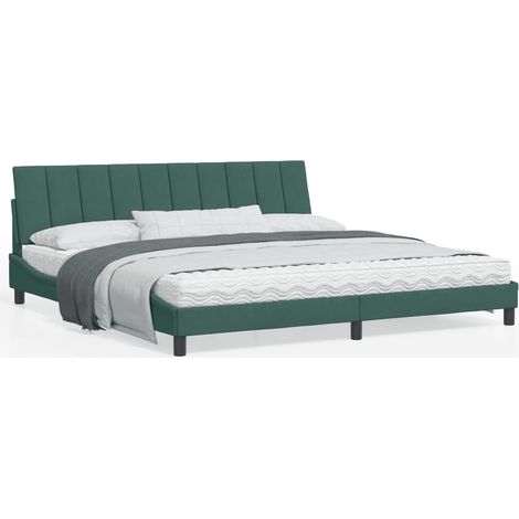 Cadre de lit avec tête de lit Vert foncé 200x200 Velours (1/5)