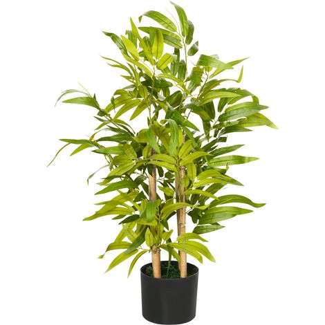 HOMCOM Pianta Artificiale di Bambu da 60 cm con Vaso in Cemento Ø15x12.5 cm