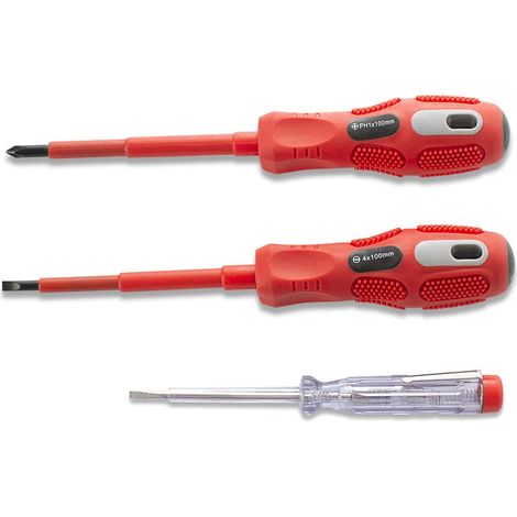 FINDER XJ193083P Profession Insulated Electrician Screwdriver Set, Slotted and Phillips Screwdriver Set with Electric Pen, Set of 3pcs (1/5)