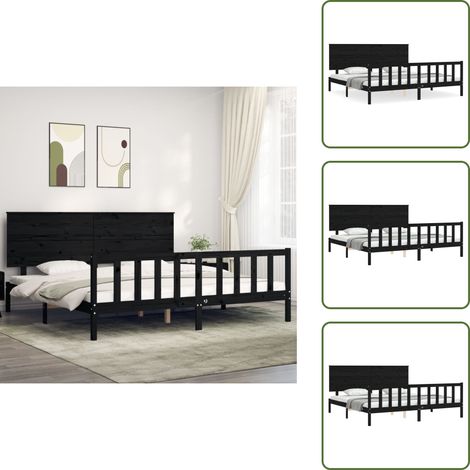 Massivholzbett mit Kopfteil Schwarz 200x200 cm - Holzbett - Massivholzbette - Kiefernbett - Boxspringbetten - Doppelbett (1/5)