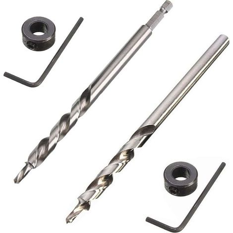 2 Pcs 9.5mm Foret de Trou de Poche 6.35mm Tige Hexagonale et Tige Ronde Foret Fraise Meche Etage pour Gabarit de Perçage Guide Percage (1/5)