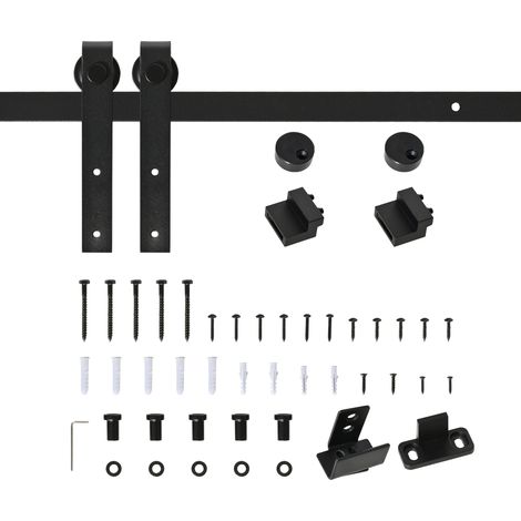 Kit de porte coulissante en bois avec rail de 200 cm et capacité de charge de 20 kg, noir