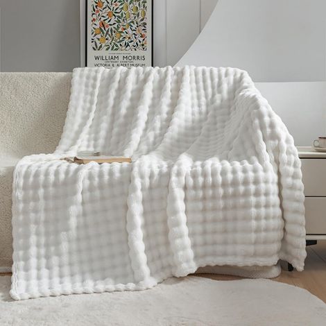 Couverture Douce et Confortable Plaid Polaire Plaid Tout Doux Couverture Chaude Polaire, Poilu Douce Et Moelleuse pour Canapé-Lit et Canapé (Blanc,70x100cm) (1/5)