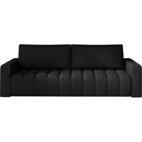 Les Tendances – Canapé convertible 3 places velours capitonné 247cm – Largeur d'assise 197cm – Coffre de rangement intégré – Surface de couchage 125x195cm (1/5)