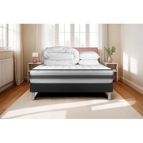 Komplettpaket Bett - Matratze 180x200 cm + Boxspringbett mit Lattenrost (im Set) + 2 Kopfkissen + Bettdecke - Vitalpower Recover (1/5)