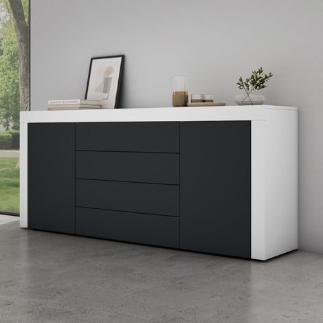 Mai & Mai Sideboard Aufbewahrungsschrank BTH: 167x36x70 cm mit 2 Schränken und 4 Schubladen in Weiß matt + Anthrazit matt Kommode Mehrzweckschrank Möbel Schrank03 (1/5)