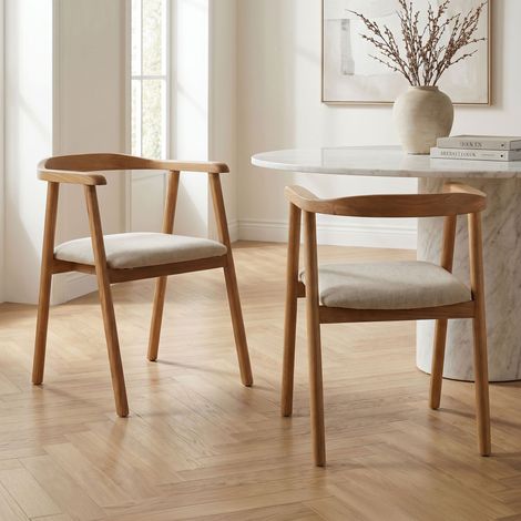 Lot de 2 chaises repas 53x57x72 cm en tissu texturé beige et bois (1/5)