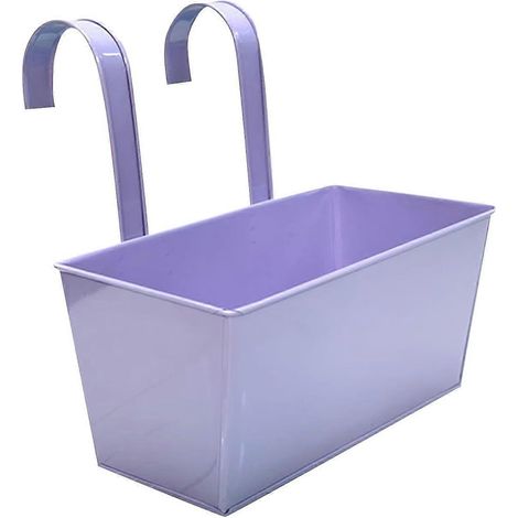 Pot de fleurs suspendu métal, jardinière à suspendre pour clôture avec trous de drainage et crochets amovibles, balcon/clôture/terrasse violet clair (1/5)
