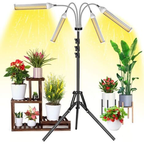 Lampe LED Horticole avec Trépied, 420 LED 4 têtes Lampe pour Plantes Interieur, Spectre Complet Lampe de Croissance pour Semis/Floraison, avec Trépied Réglable (0.3-1.6 m), Timing 3/6/12H