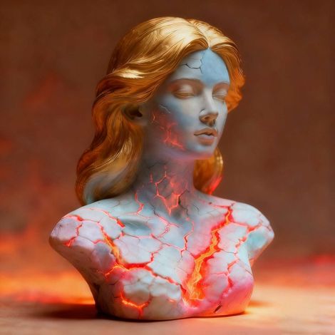 Décoration de jeune femme à flamme rouge Broken Soul, lampe de statue, décoration de sculpture de fissure 3D, décoration de maison (1/5)