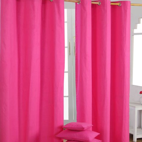 HOMESCAPES Plain Hot Pink Cotton Eyelet Curtains 137 x 182 cm (1/5)