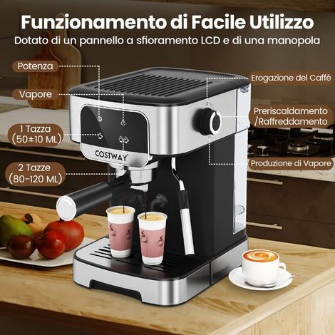 Machine à café espresso noire et argentée 1200 W avec pompe 20 bars, mousseur à lait et réservoir amovible pour maison (1/5)