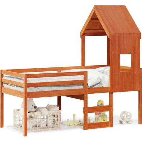 Maison Exclusive - Hochbett mit Dach Wachsbraun 90x200 cm Massivh